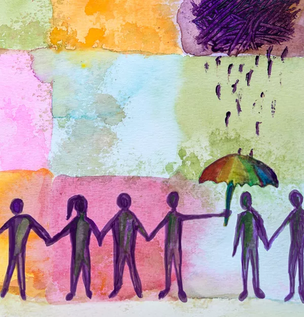 Mental health support teams holding umbrella